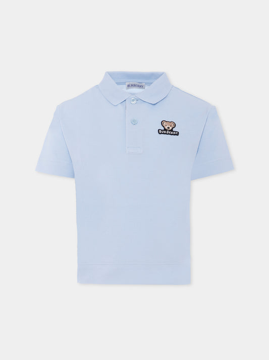 Polo azzurra per bambino con orsetto,Burberry Kids,8111912 A3326