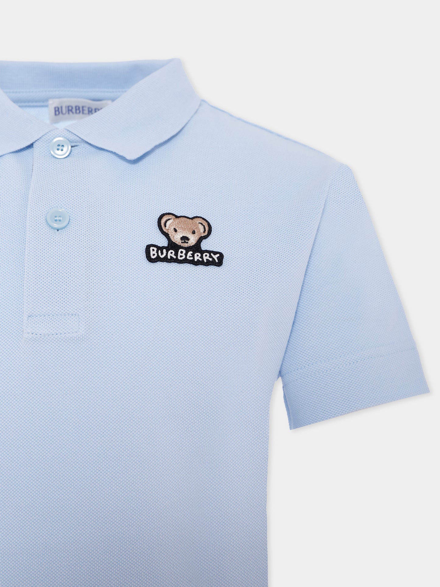 Polo azzurra per bambino con orsetto,Burberry Kids,8111912 A3326