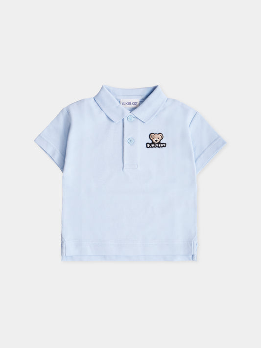 Polo azzurra per neonato con orsetto,Burberry Kids,8112509 A3326