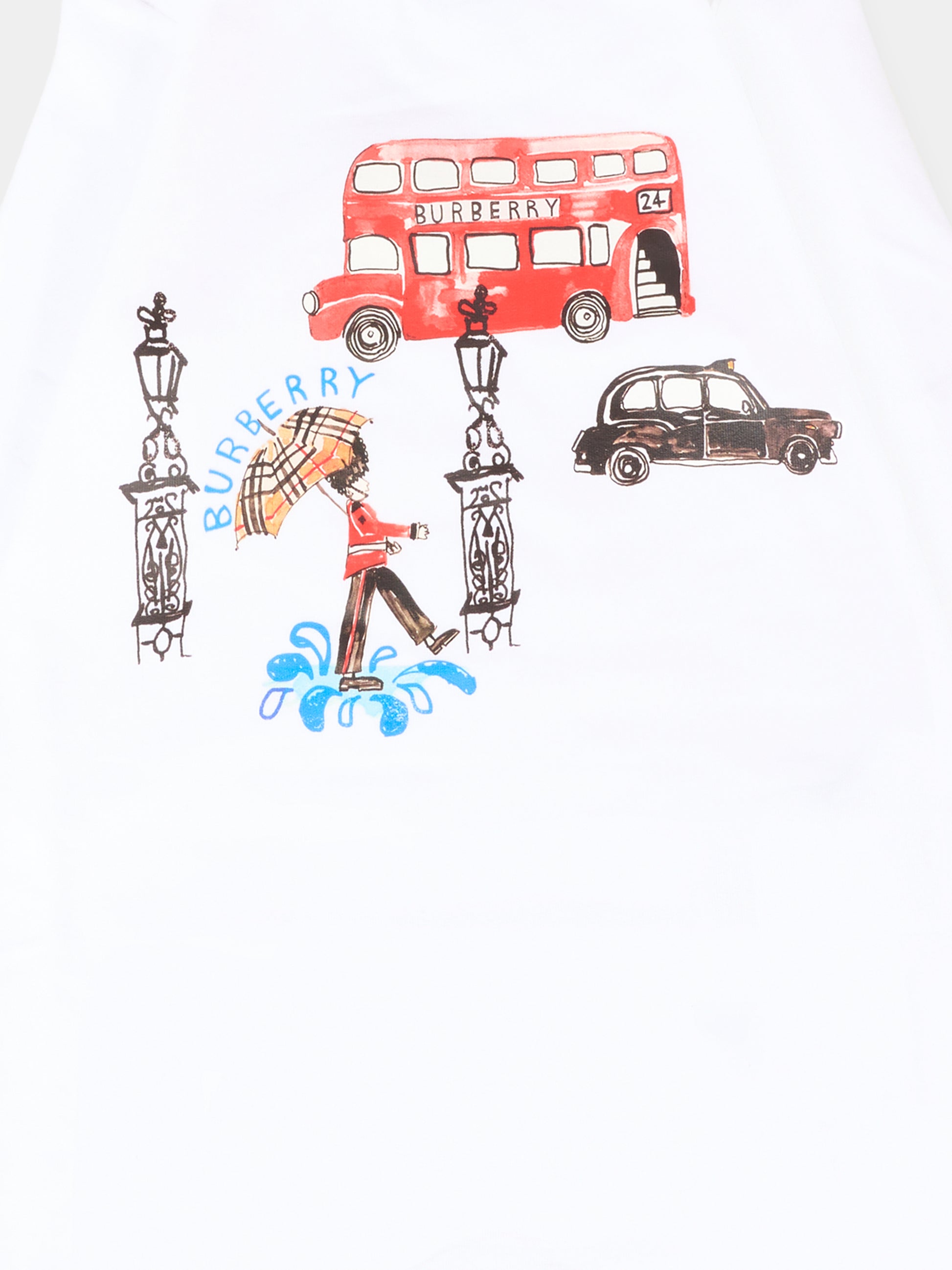 Tutina bianca per neonati con stampa bus,Burberry Kids,8109395 A1464
