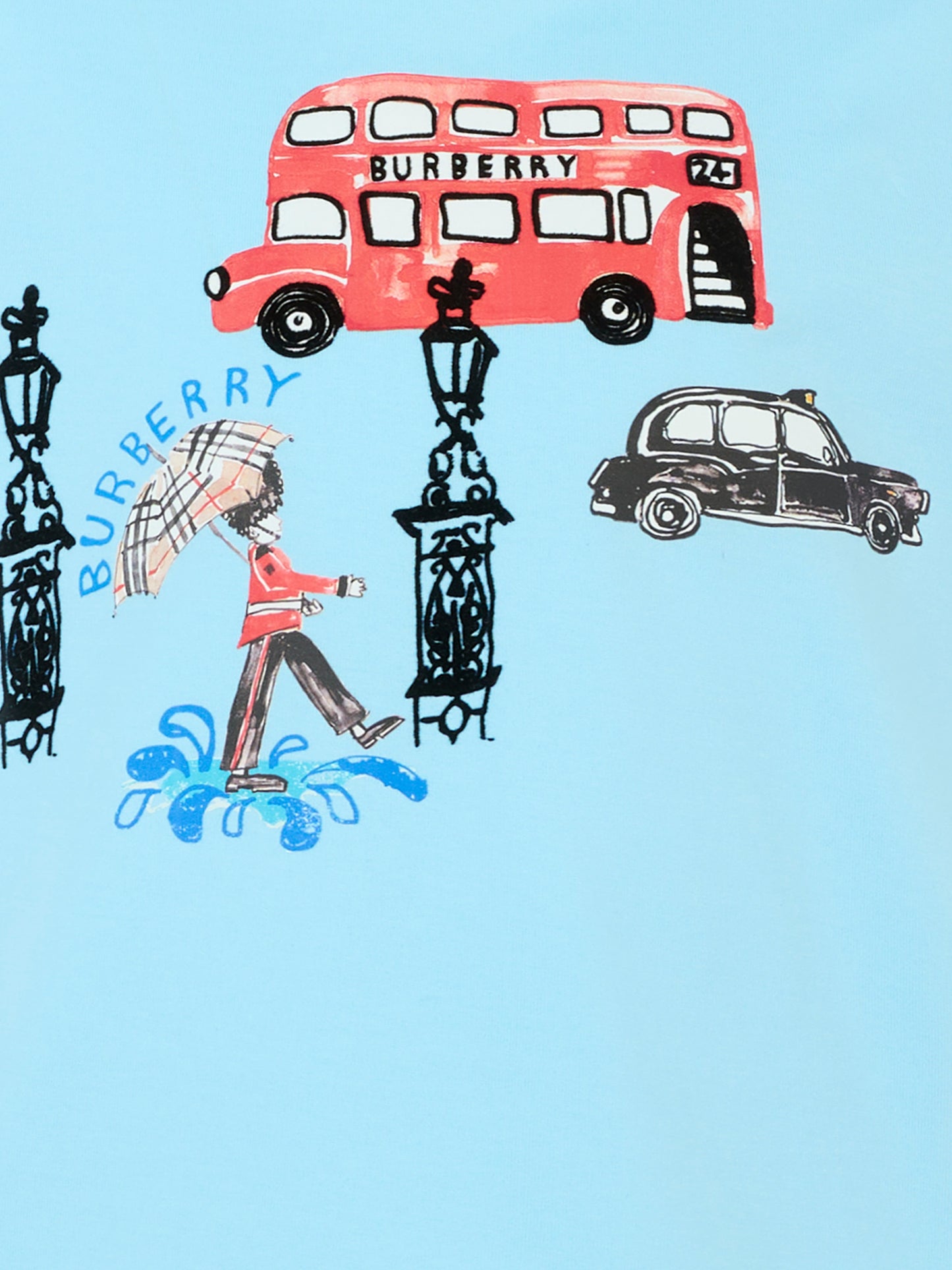 T-shirt azzurra per bambini con bus rosso e ombrello,Burberry Kids,8109526 C3044