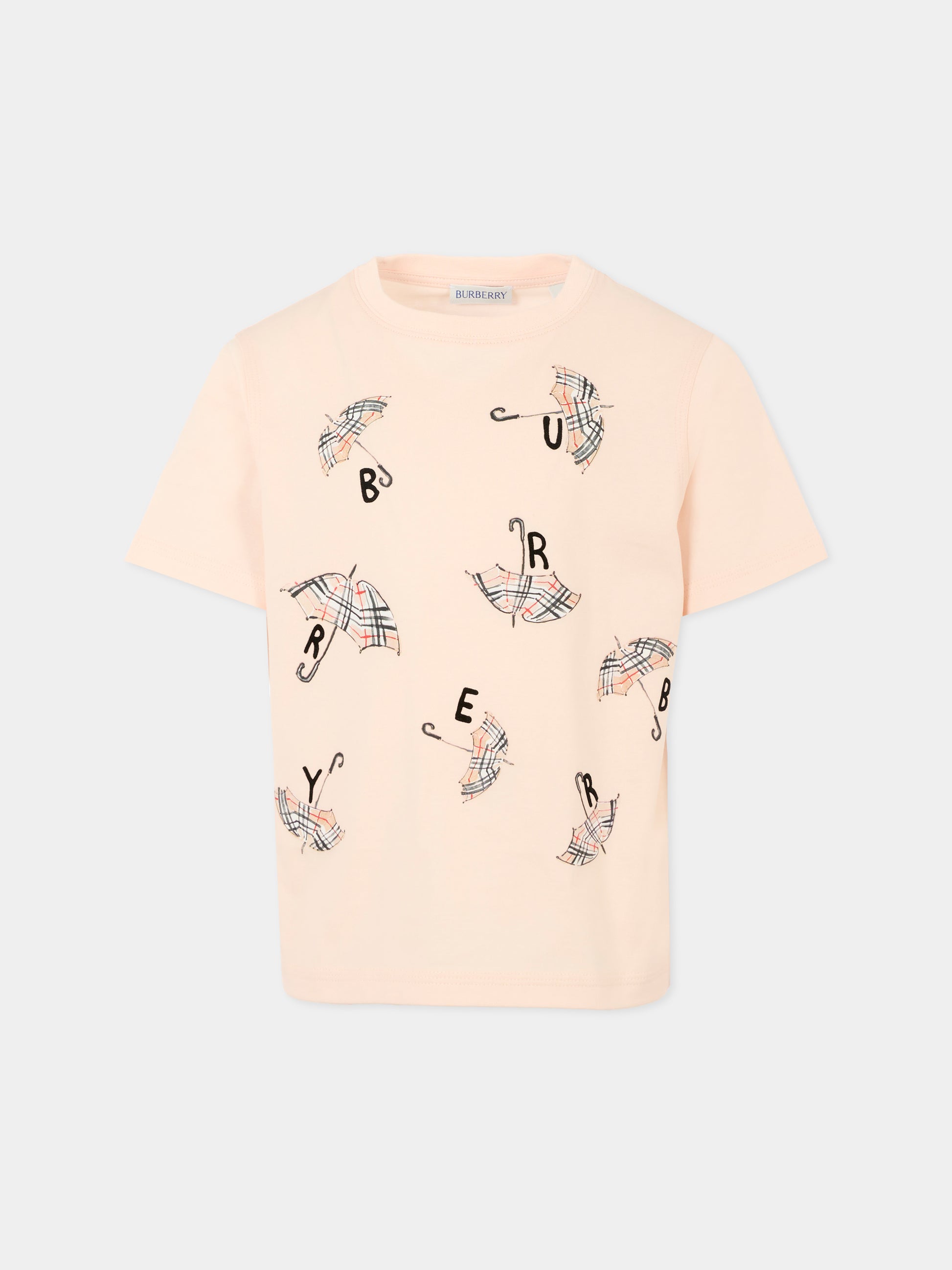 T-shirt rosa per bambina con ombrello,Burberry Kids,8109540 C2640