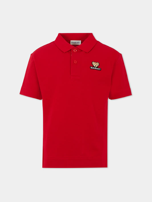 Polo rossa per bambino con Thomas Bear,Burberry Kids,8111911 A4535
