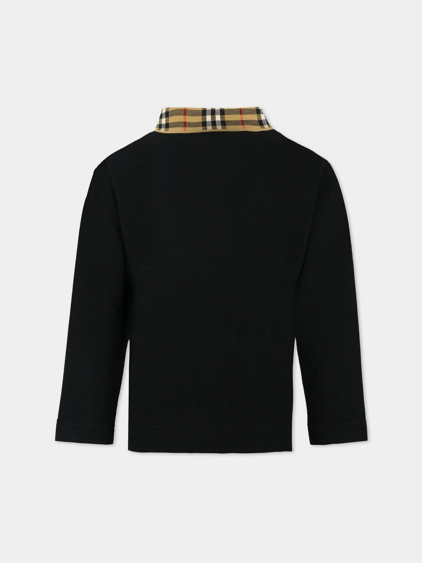 Polo nera per bambino con check vintage,Burberry Kids,8113279 A1189