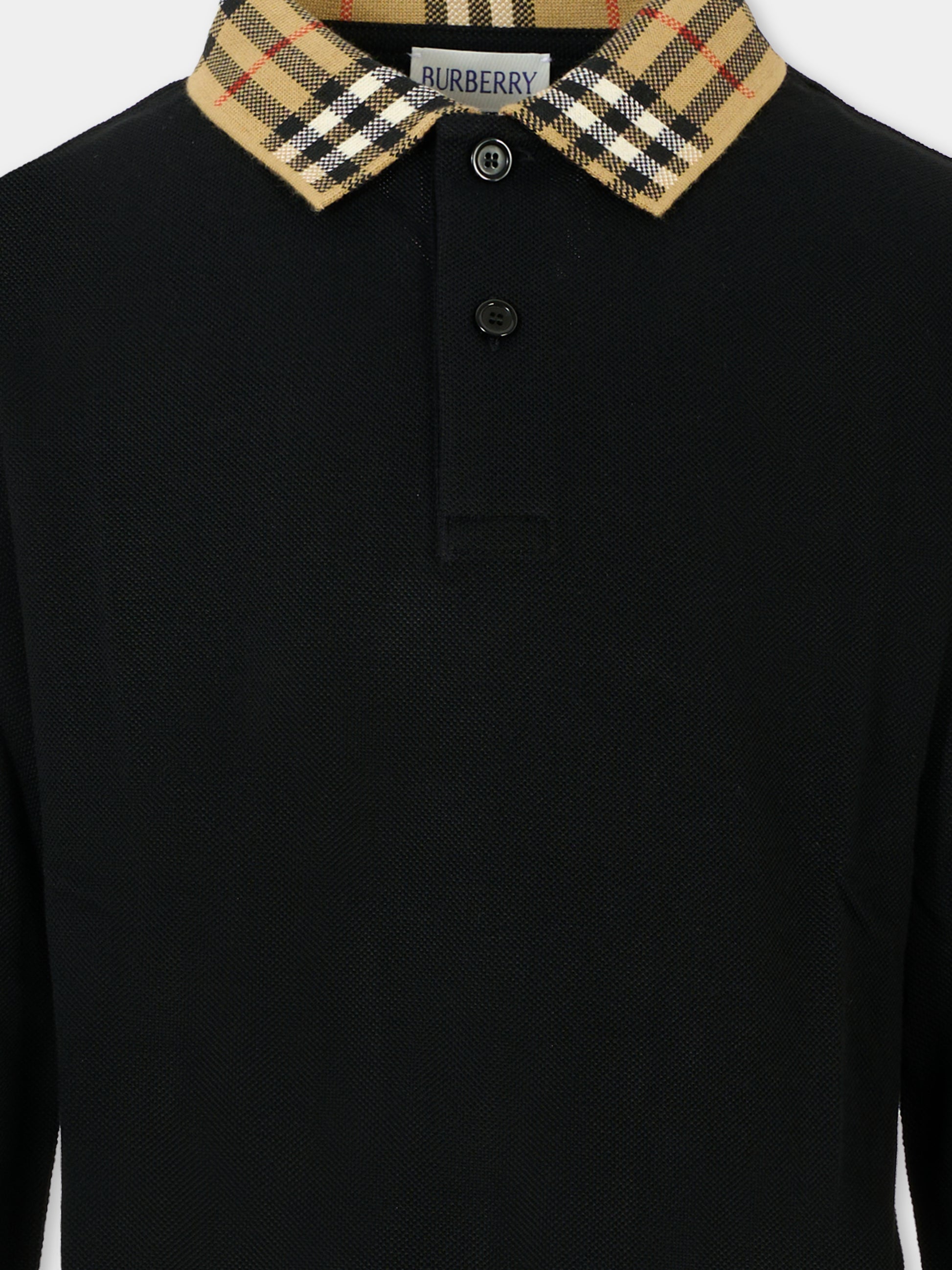 Polo nera per bambino con check vintage,Burberry Kids,8113279 A1189