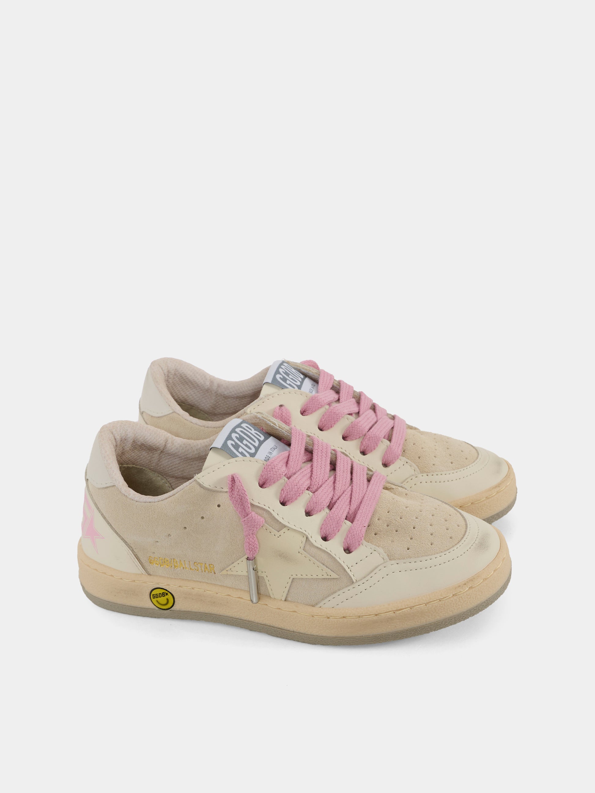Sneakers Ball Star grigie per bambina con logo e stella,Golden Goose,GJF00439 F007308 15763