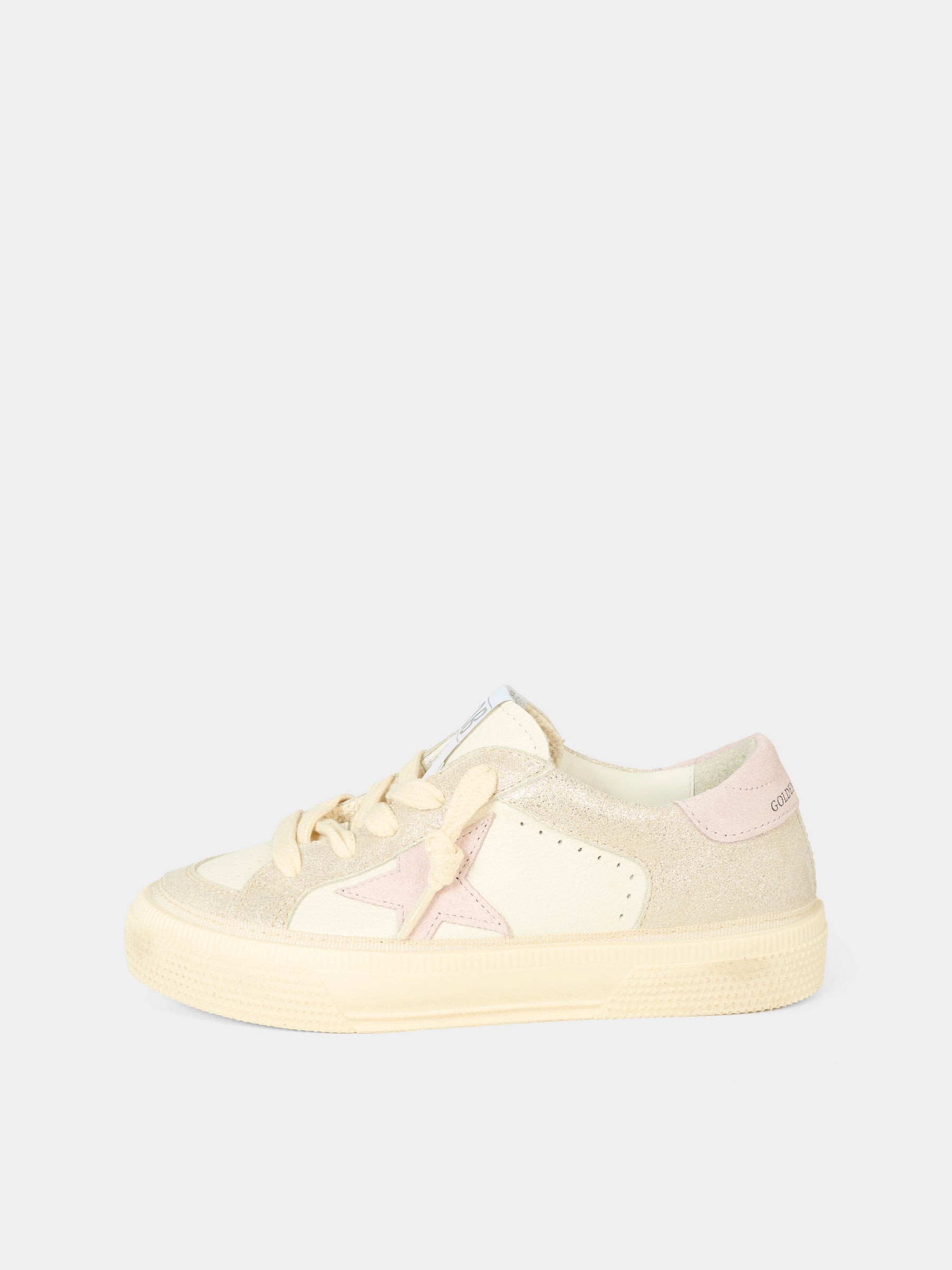 Sneakers avorio per bambina con stella,Golden Goose,GJF00495 F007435 82984