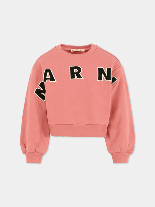 Felpa crop rosa per bambina con logo,Marni Kids,M01193 M00V0 0M350