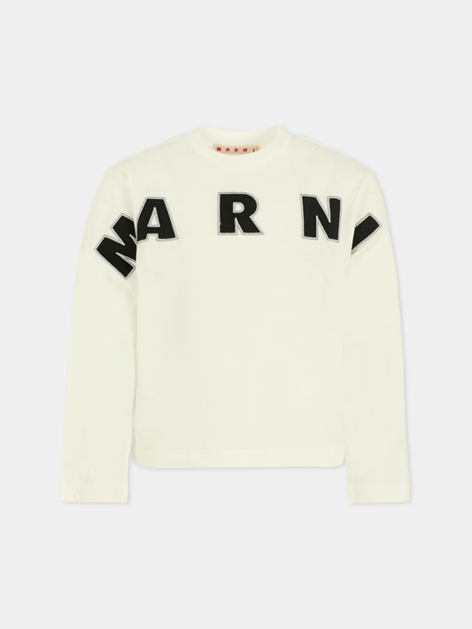 T-shirt bianca per bambina con logo,Marni Kids,M01263 M00RF 0M114
