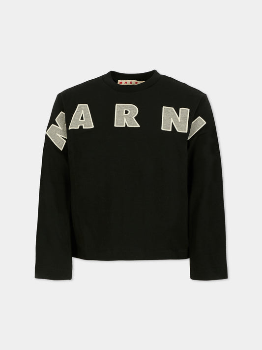 T-shirt nera per bambina con logo,Marni Kids,M01263 M00RF 0M90D