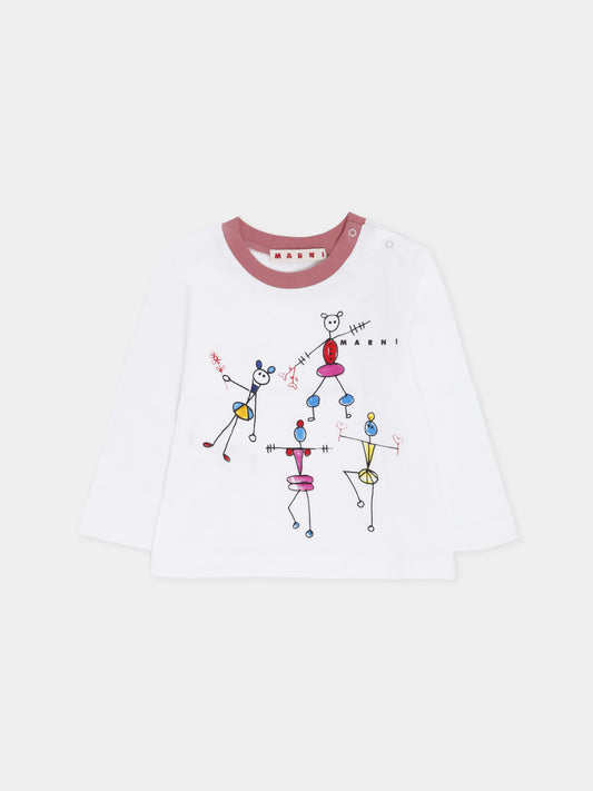 T-shirt bianca per neonata con stampa multicolor,Marni Kids,M01511 M00RF 0M114