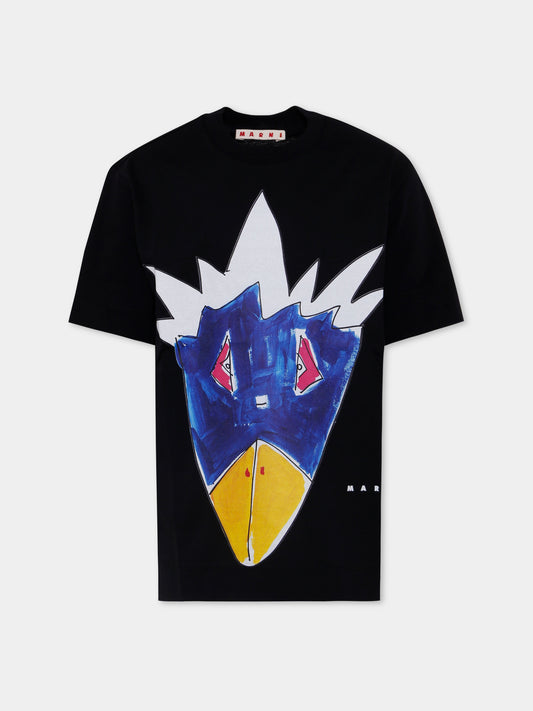 T-shirt nera per bambino con stampa jungle,Marni Kids,M01569 M00RF 0M900