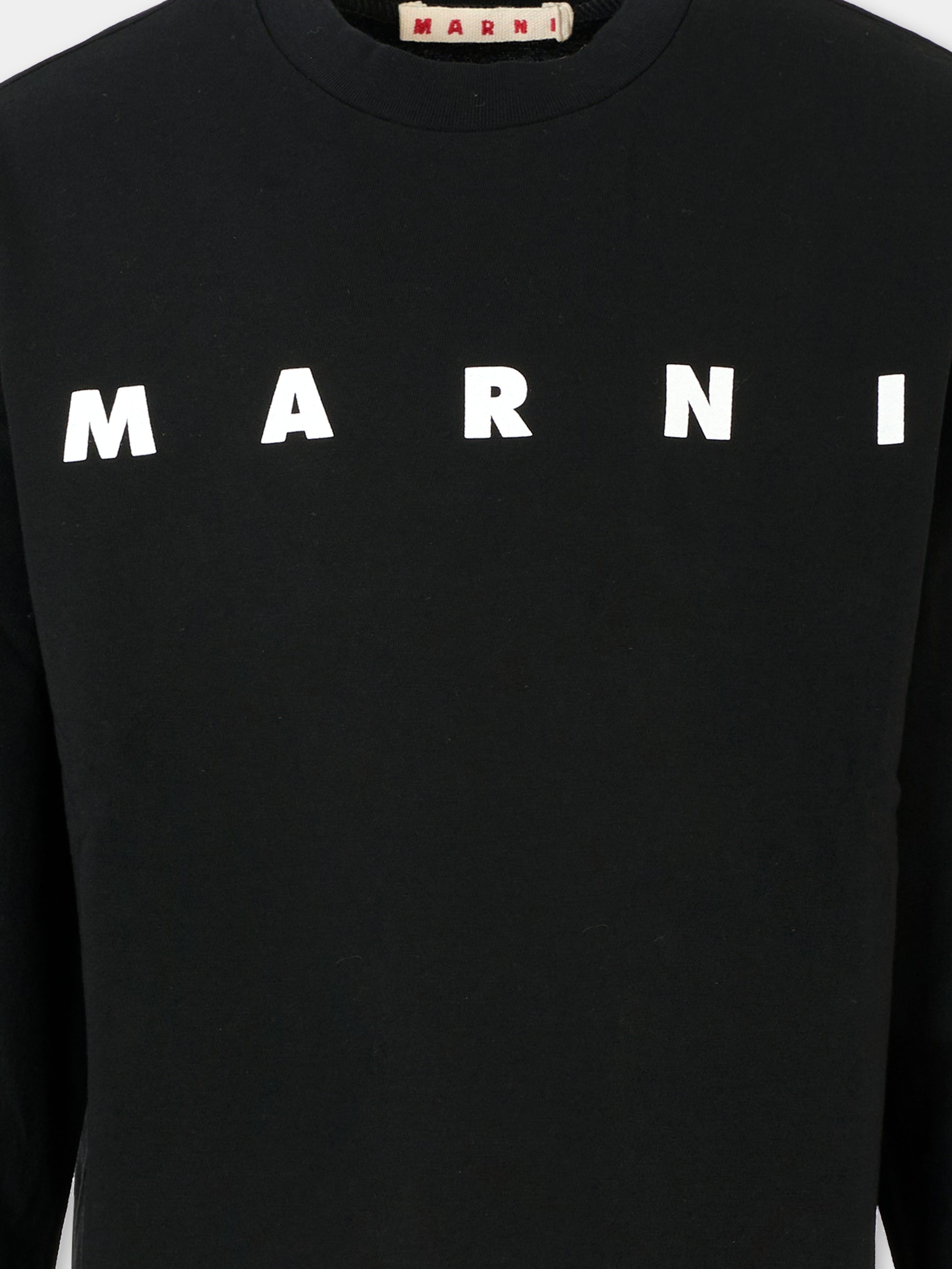 T-shirt nera per bambini con logo bianco,Marni Kids,M01603 M00RF 0M900