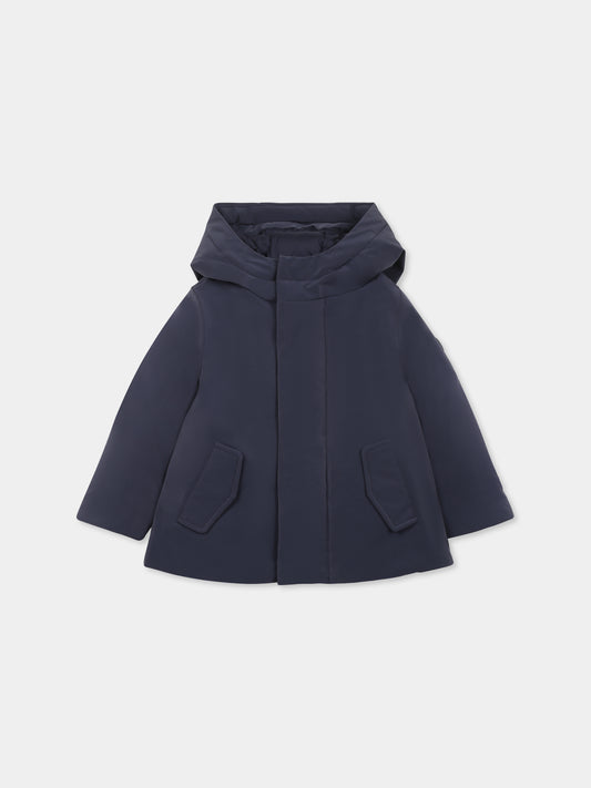 Blue down jacket for kids with logo