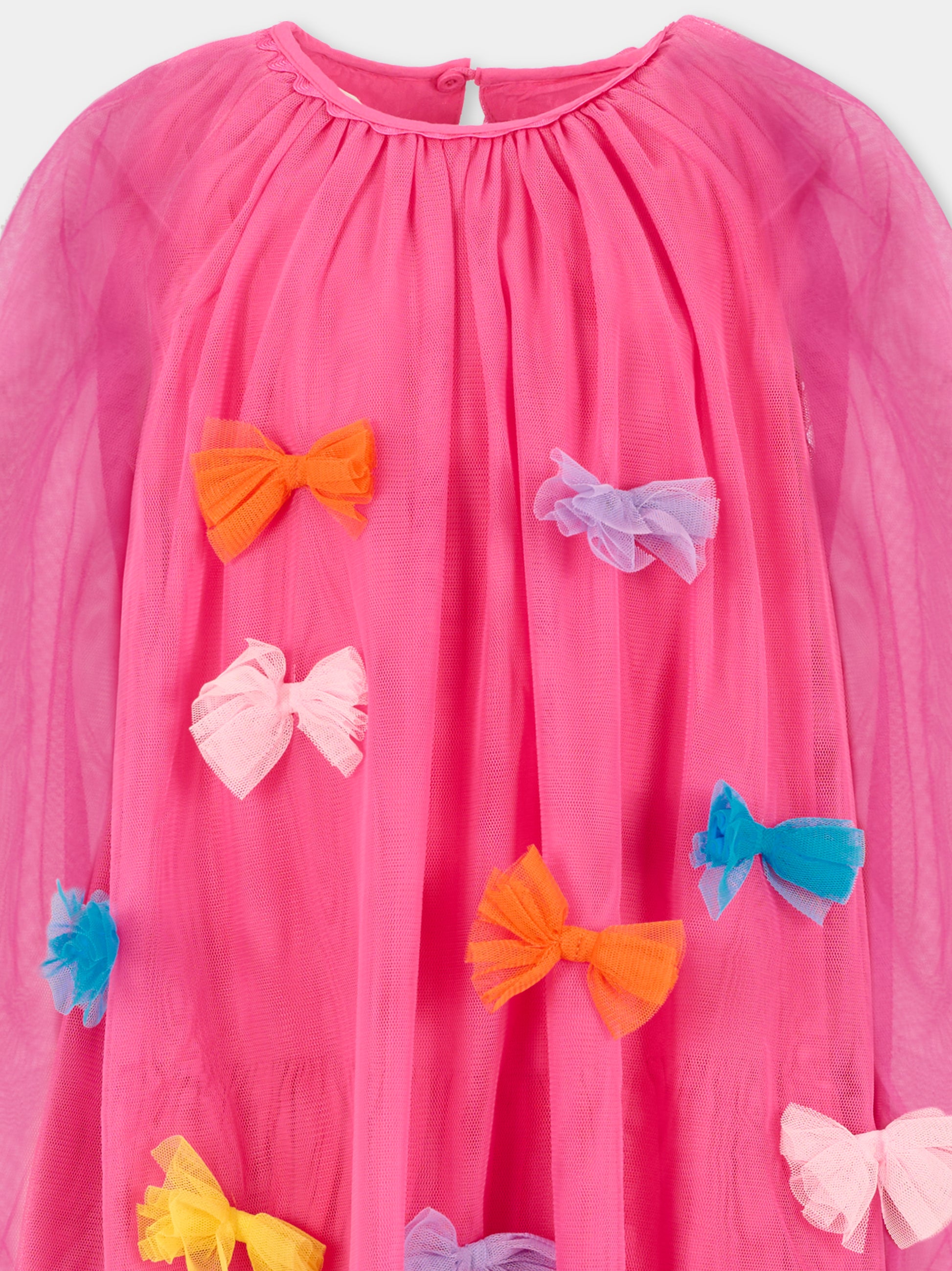 Vestito fucsia per bambina con fiocchi all over,Stella Mccartney Kids,TX1C50 Z1119 543