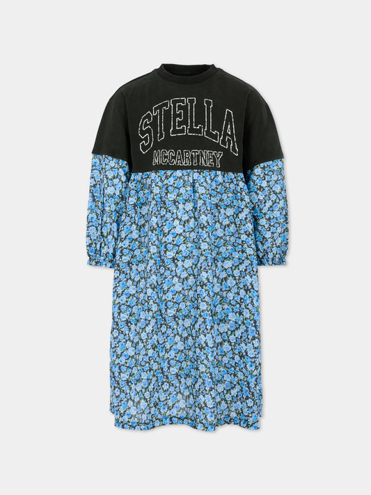 Vestito blu per bambina con stampa florele,Stella Mccartney Kids,TX1D10 Z3102 998MC