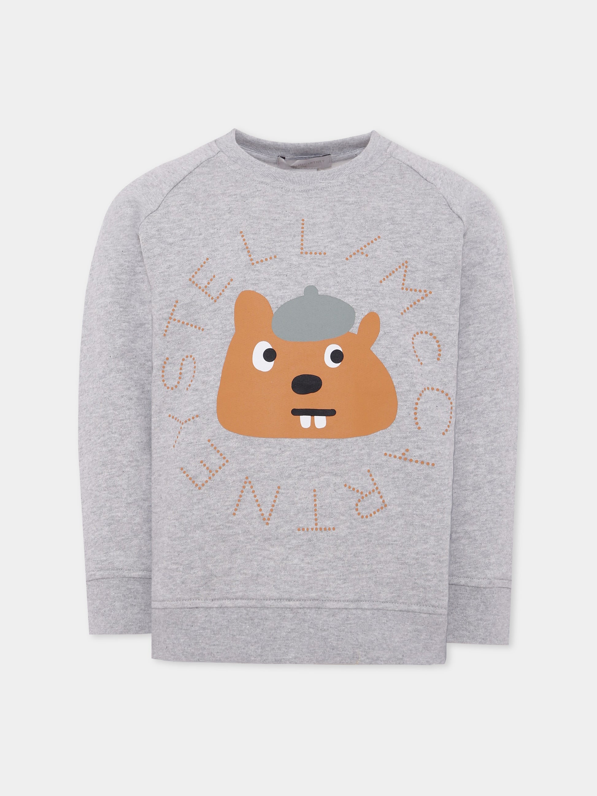 T-shirt grigia per bambino con castoro e logo aranciore,Stella Mccartney Kids,TX4R30 Z0453 807
