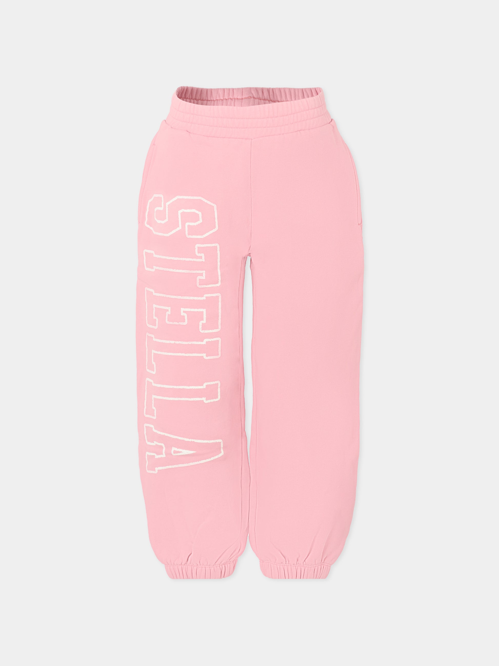 Pantaloni rosa per bambina con logo bianco,Stella Mccartney Kids,TX6C50 Z0453 51L