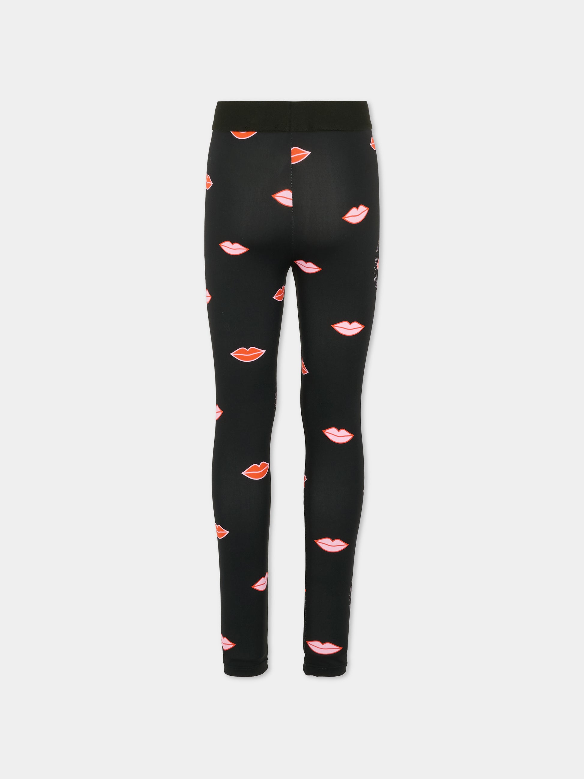 Leggings neri per bambina con bocca,Stella Mccartney Kids,TX6E50 Z3399 930MC
