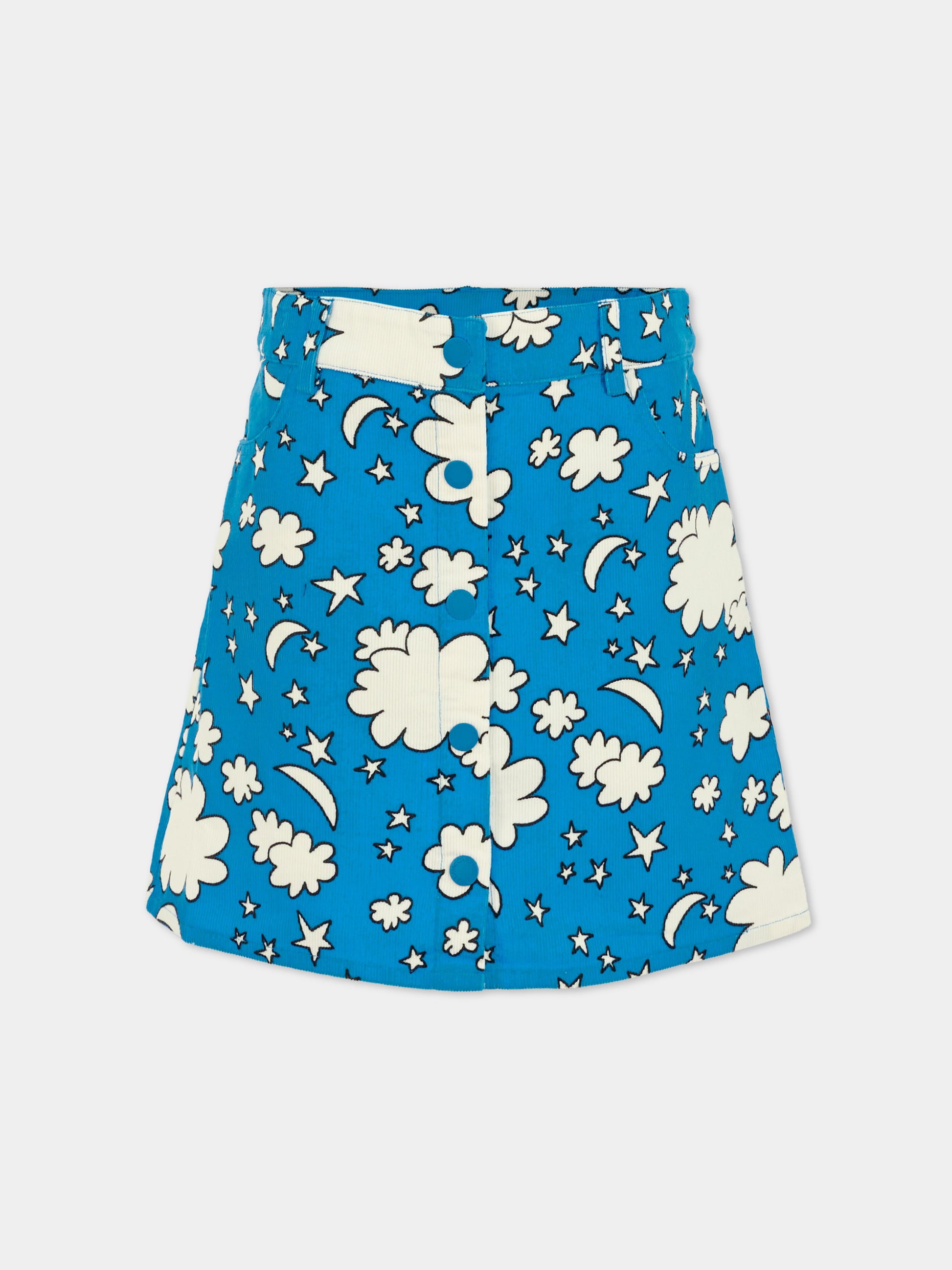 Gonna azzurra per bambina con nuvole all over,Stella Mccartney Kids,TX7A61 Z3081 644MC