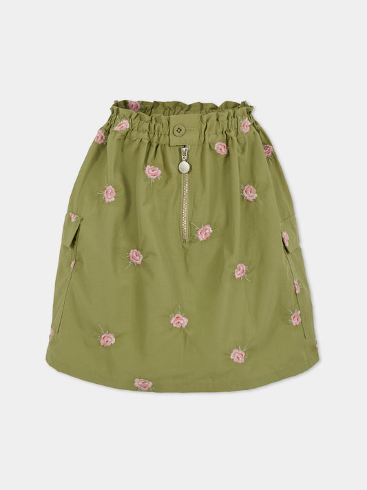 Gonna verde  per bambina con fiori ricamati,Stella Mccartney Kids,TX7B01 Z3054 727EM