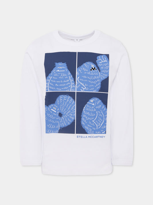T-shirt bianca per bambino con mostro e logo,Stella Mccartney Kids,TX8Q20 Z0434 100