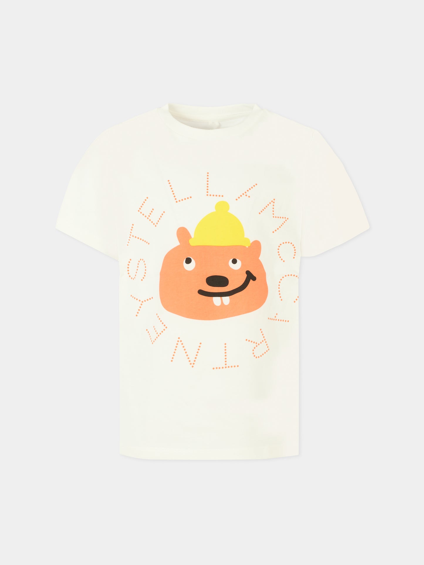 T-shirt avorio per bambino con castoro e logo,Stella Mccartney Kids,TX8R41 Z0434 101