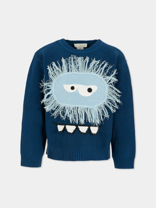 Maglione blu per bambino con Yeti,Stella Mccartney Kids,TX9P10 Z1528 633