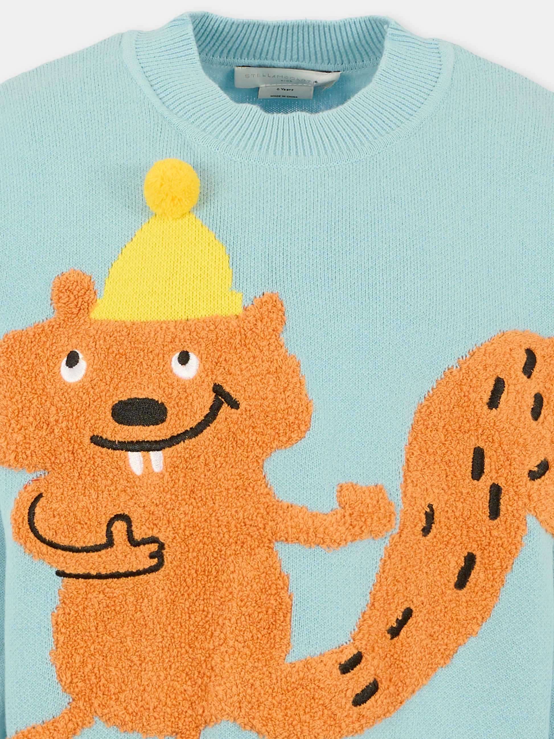 Maglione azzurro per bambino con scoiattolo,Stella Mccartney Kids,TX9P60 Z1876 670