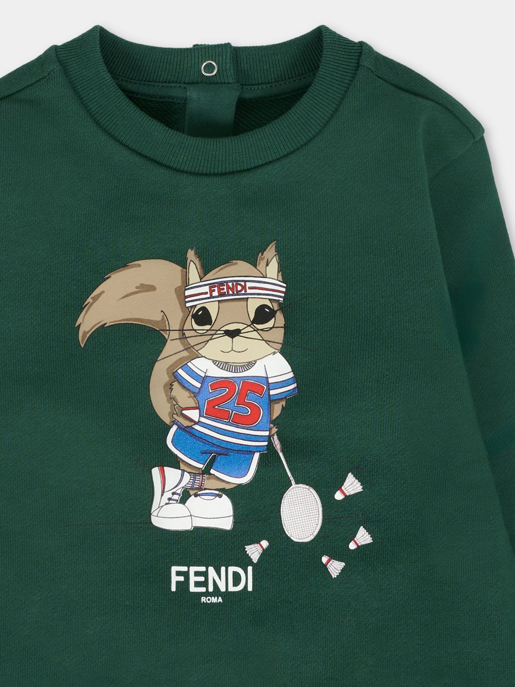 Felpa verde per neonato con scoiattolo,Fendi Kids,BMH082 5V0 F0E3J