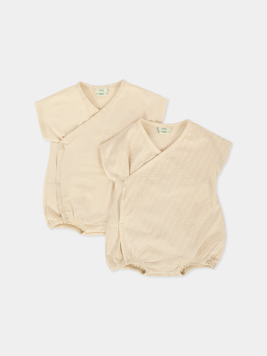 Set beige per neonati con FF e logo,Fendi Kids,BUK142 ST8 F19J5