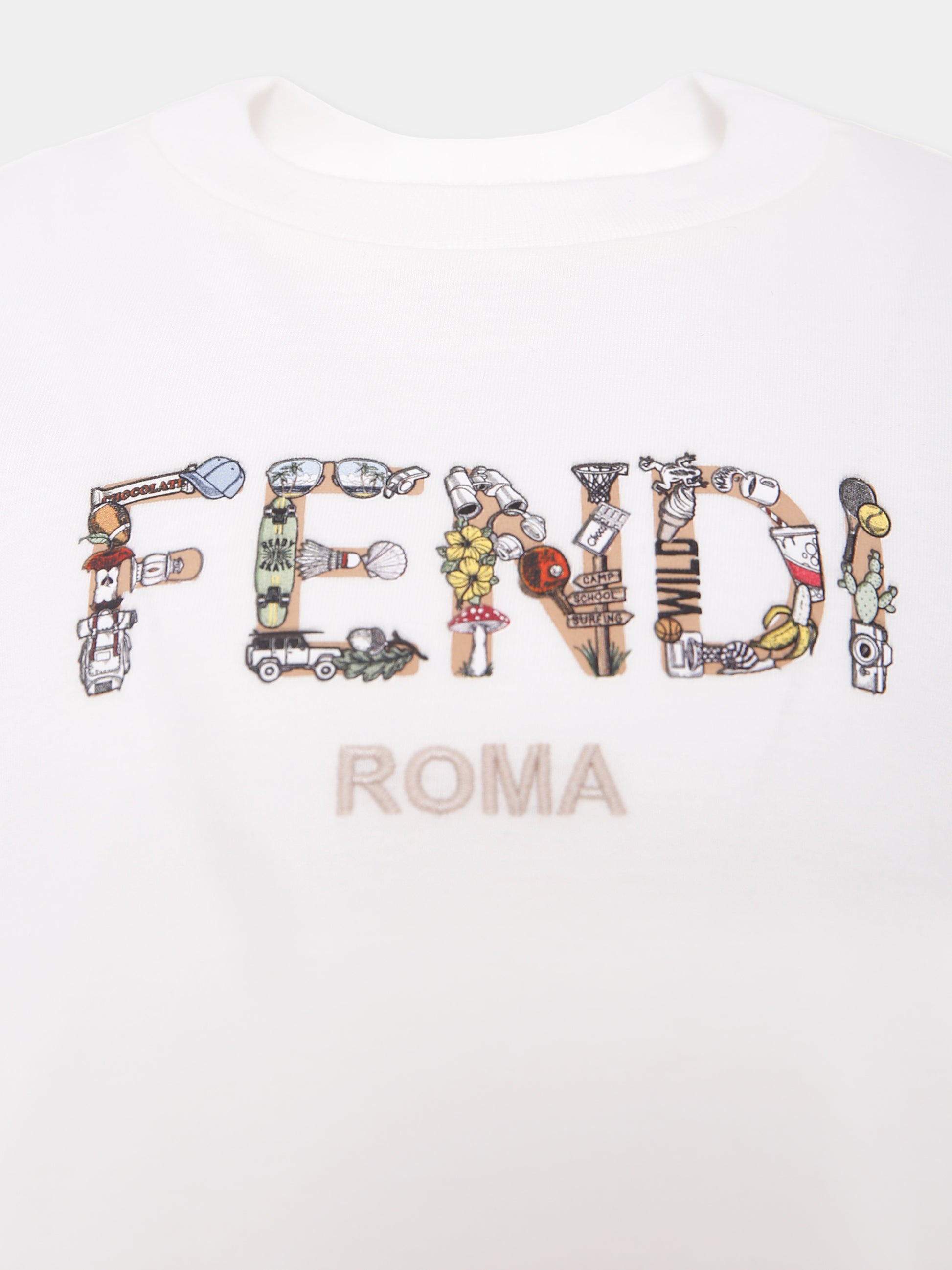 T-shirt bianca con logo per bambino,Fendi Kids,JMI487 7AJ F0TU9
