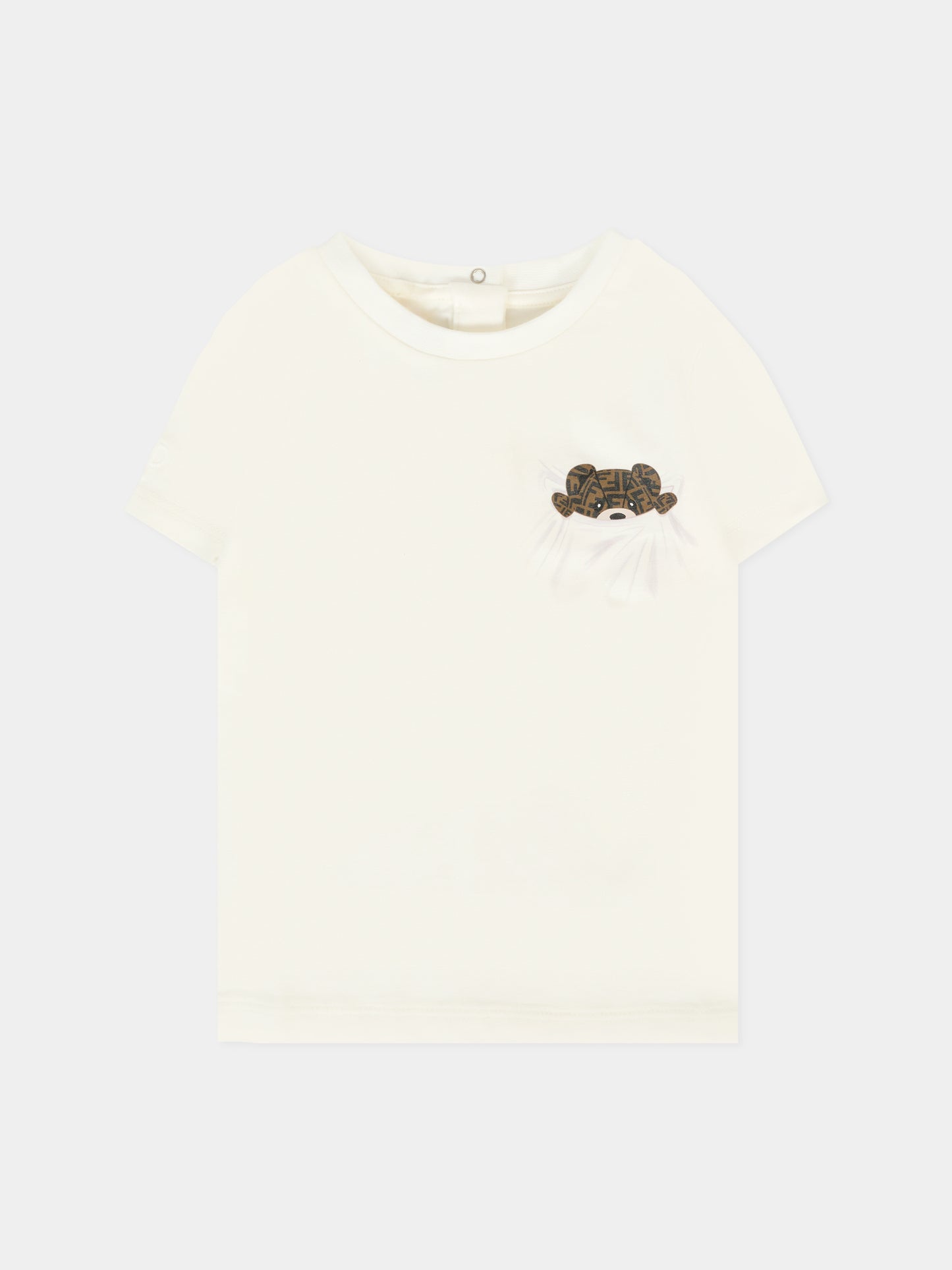 T-shirt bianca per neonati con orsetto Fendi,Fendi Kids,BUI100 ST8 F0TU9