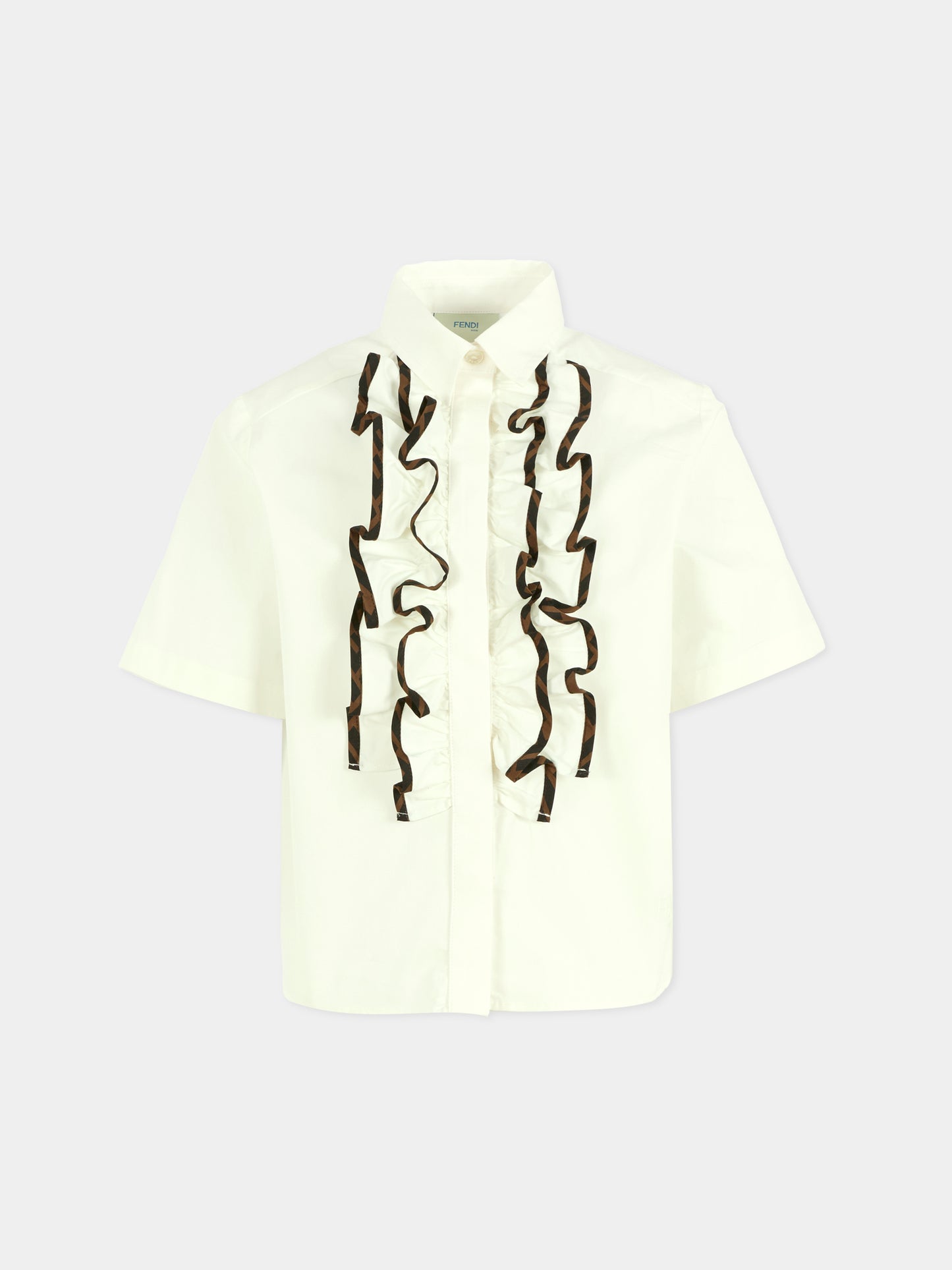 Camicia bianca per bambina con logo,Fendi Kids,JFC136 AEXZ F0TU9