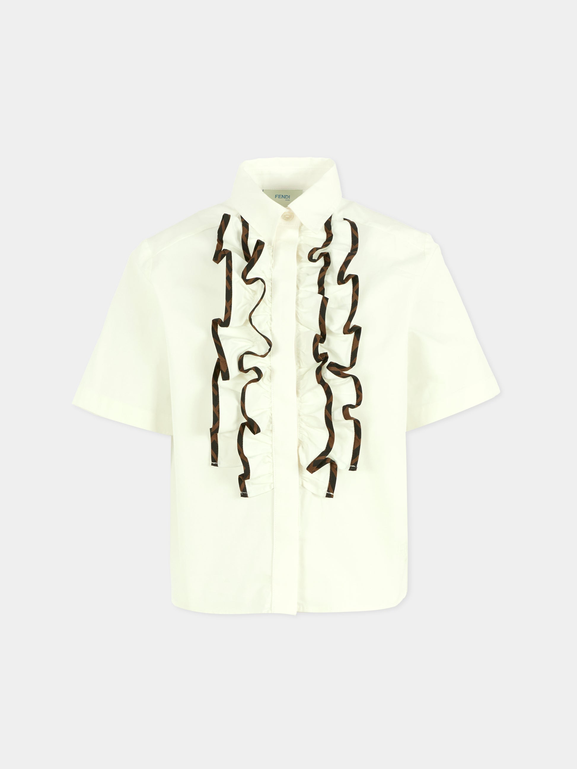 Camicia bianca per bambina con logo,Fendi Kids,JFC136 AEXZ F0TU9