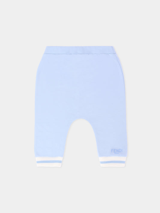 Pantaloni celesti per neonato con logo,Fendi Kids,BUF252 8RA F19J4