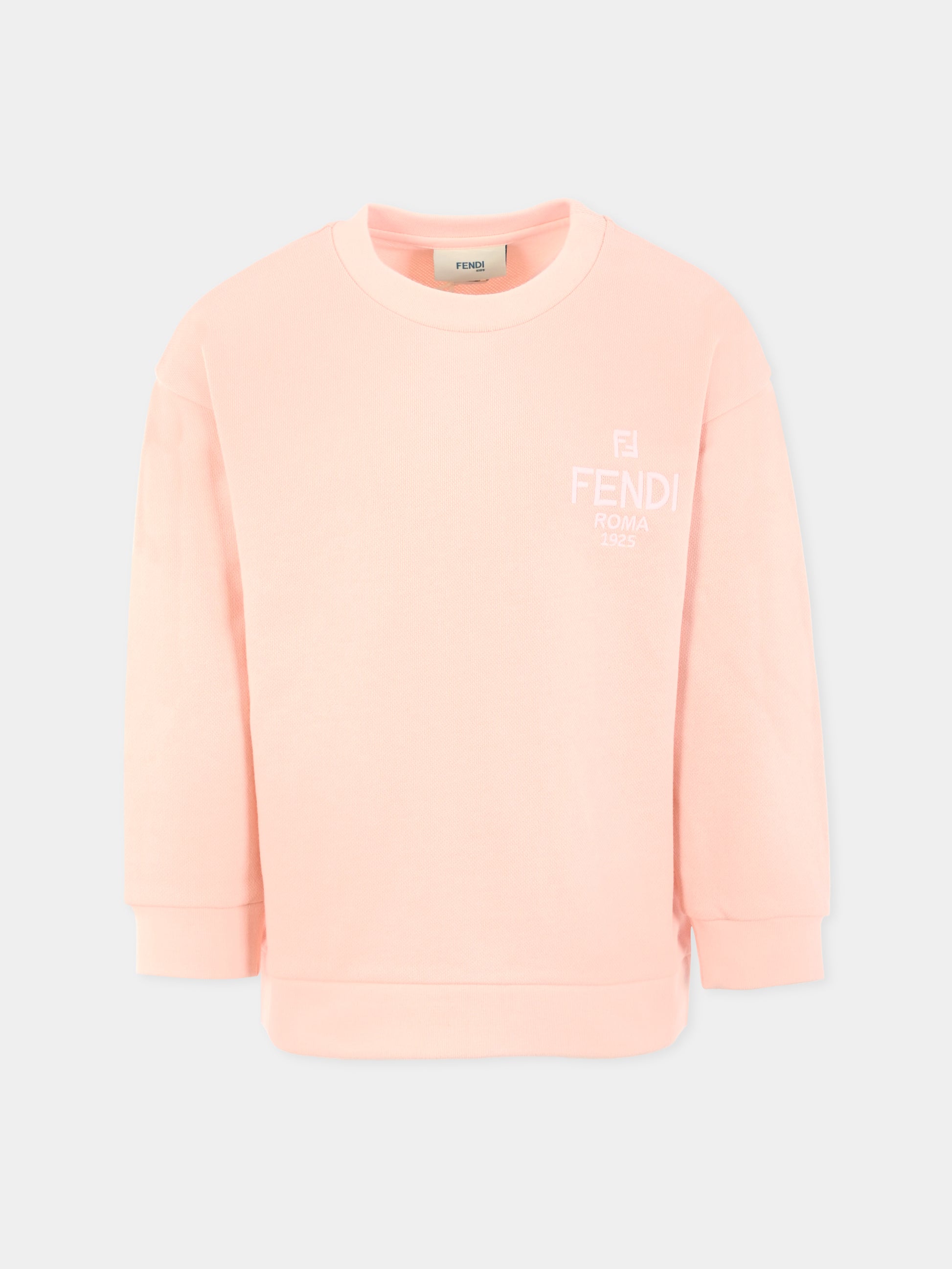 Felpa rosa per bambina con logo ricamato,Fendi Kids,JUH104 5V0 F0ZKY
