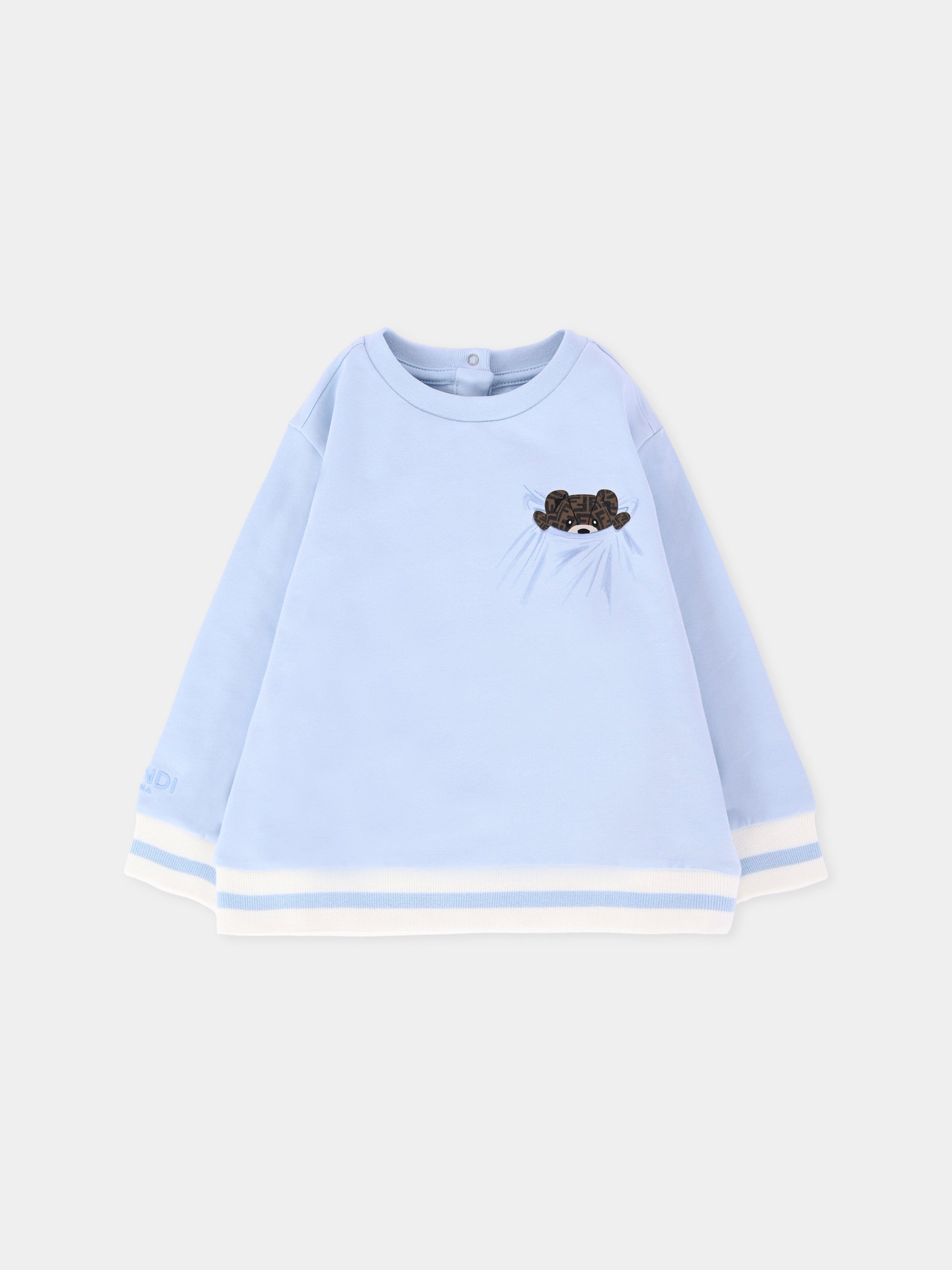 Felpa celeste per neonato con orsetto Fendi,Fendi Kids,BUH088 8RA F19J4