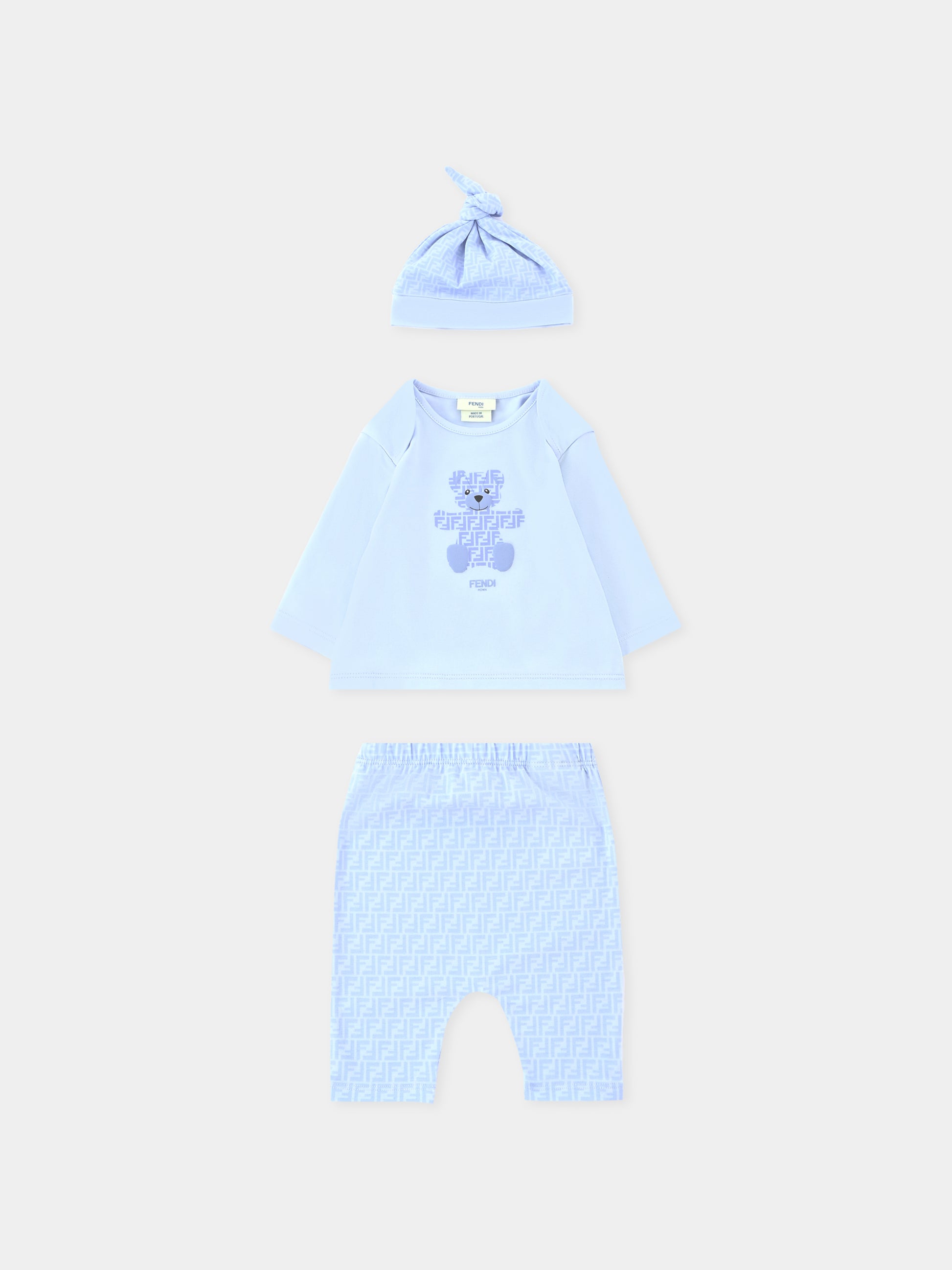 Completo nascita celeste per neonato con orsetto Fendi,Fendi Kids,BUK140 ST8 F19J4