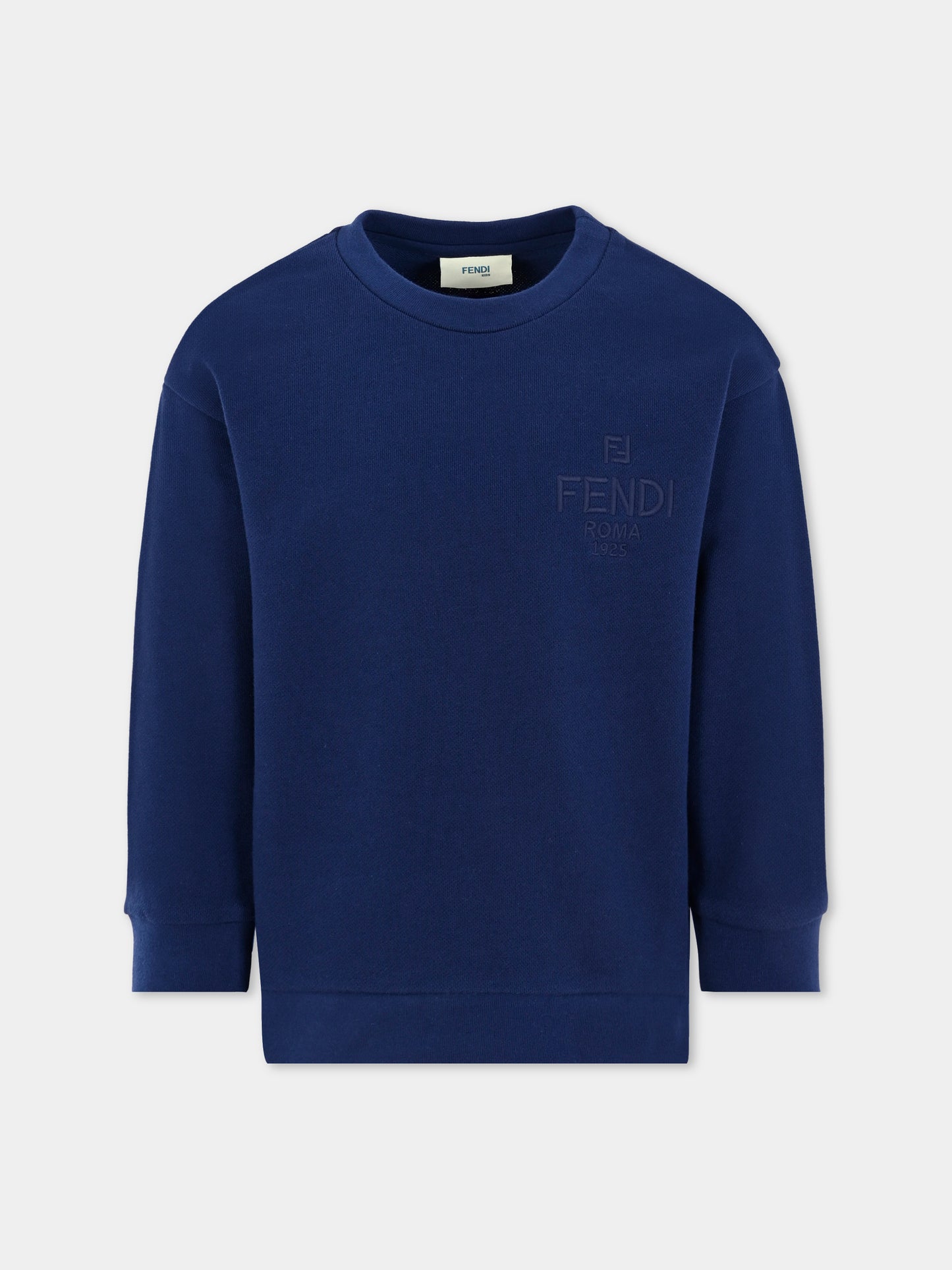 Felpa blu per bambini con logo ricamato,Fendi Kids,JUH104 5V0 F1I11