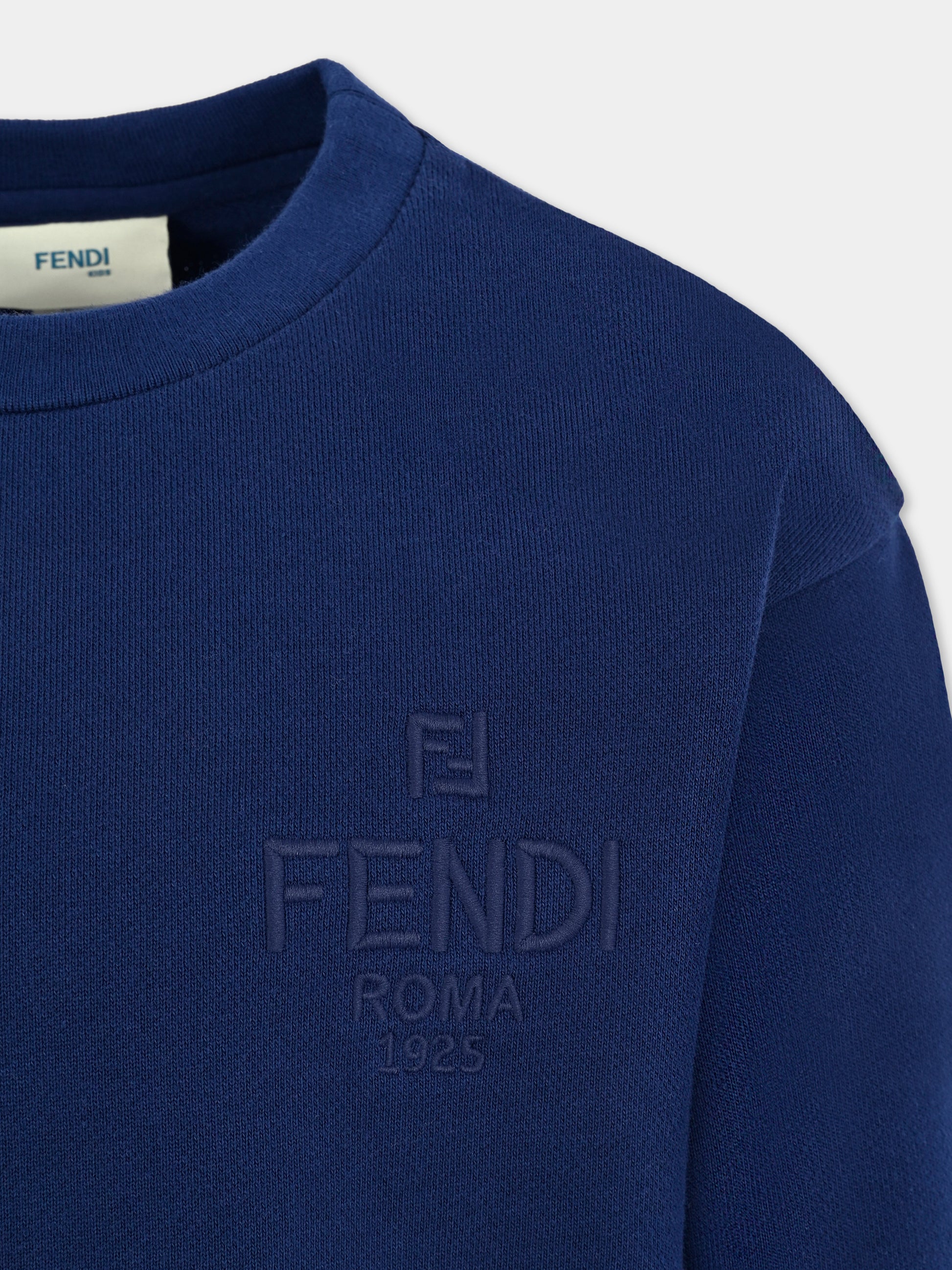 Felpa blu per bambini con logo ricamato,Fendi Kids,JUH104 5V0 F1I11