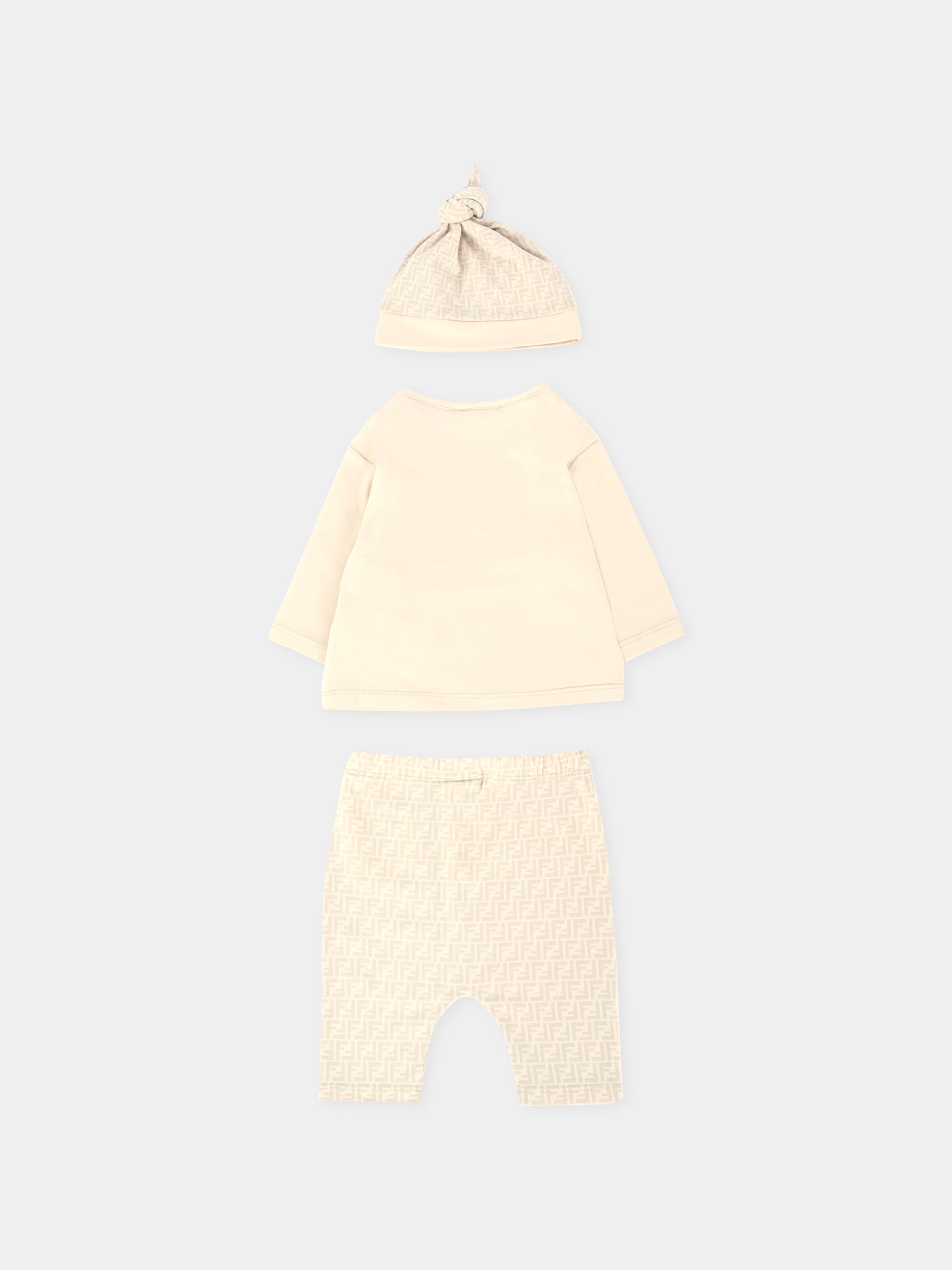 Completo nascita beige per neonati con orsetto Fendi,Fendi Kids,BUK140 ST8 F19J5