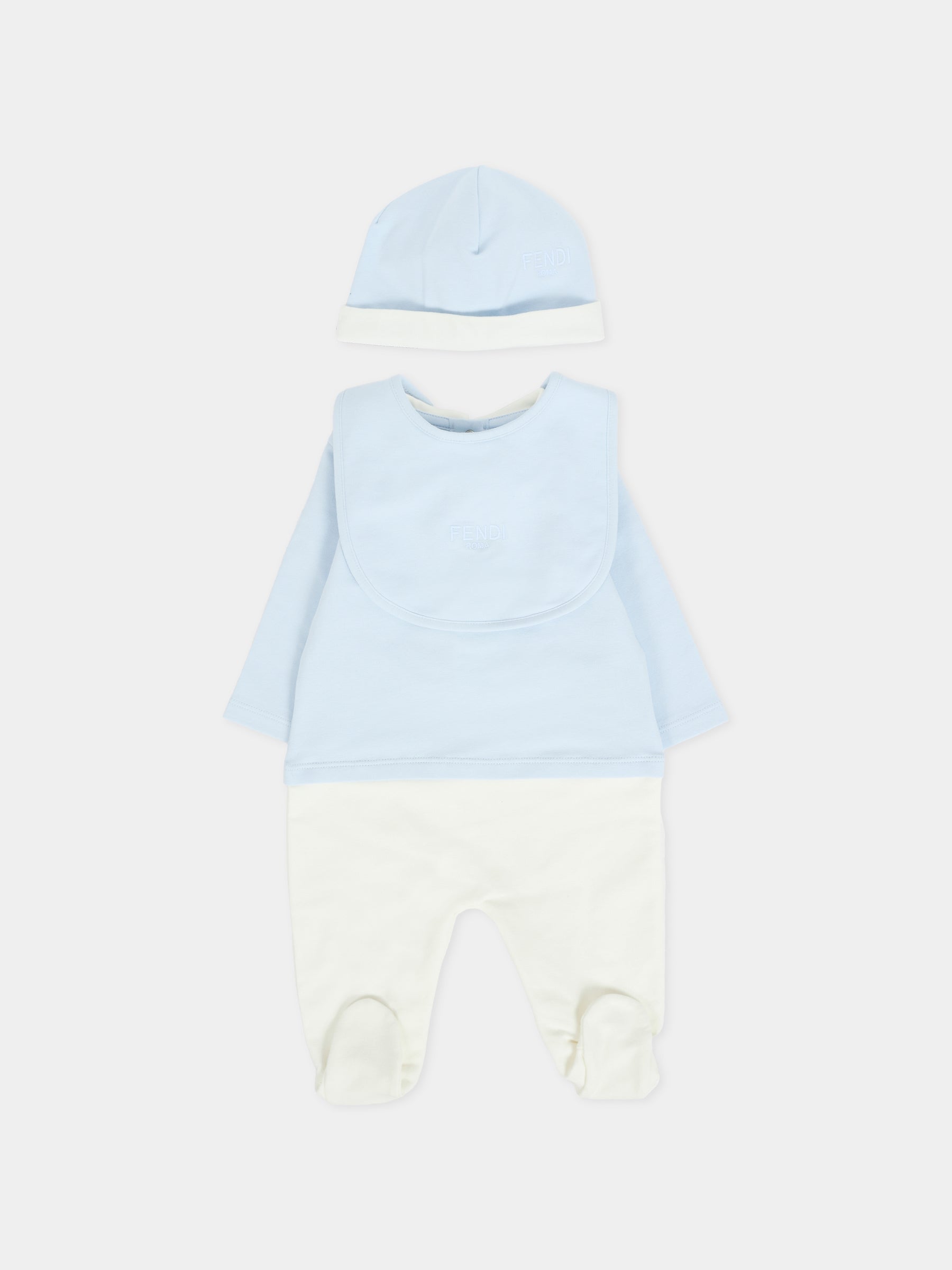 Set tutine celeste per neonato con logo,Fendi Kids,BUK146 8RA F19J4