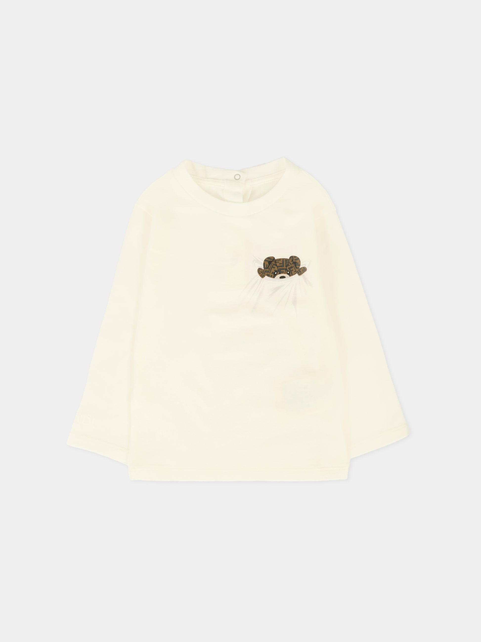 T-shirt bianca per neonati con iconico orsetto,Fendi Kids,BUI103 ST8 F0TU9