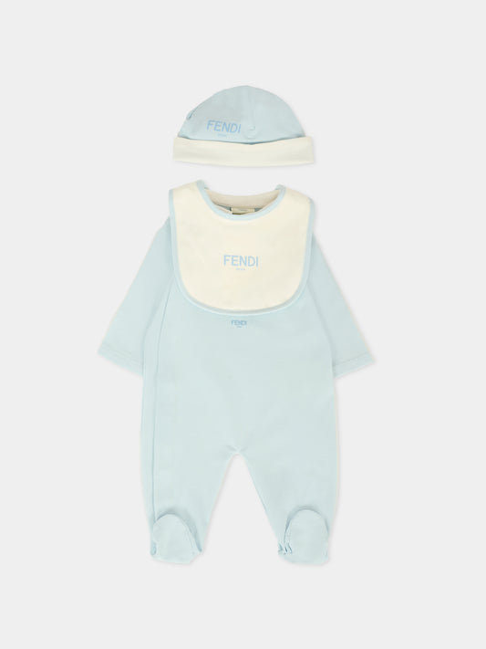 Set tutine azzurro per neonato con orsetto Fendi,Fendi Kids,BUK141 ST8 F19J4