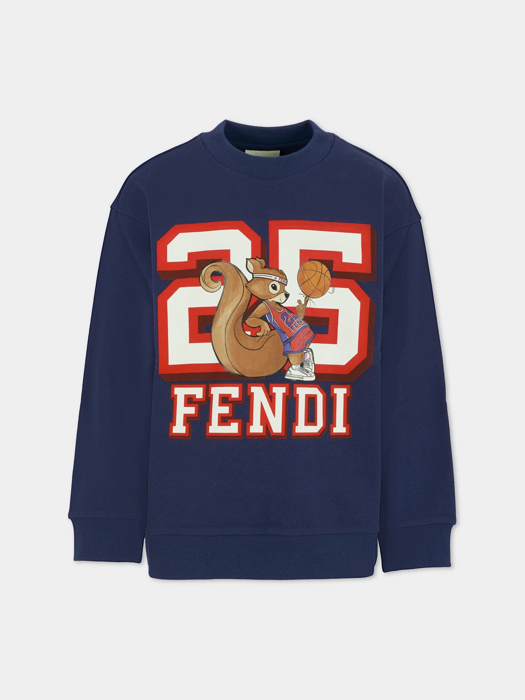 Felpa blu per bambino con scoiattolo,Fendi Kids,JUH101 5V0 F1I11