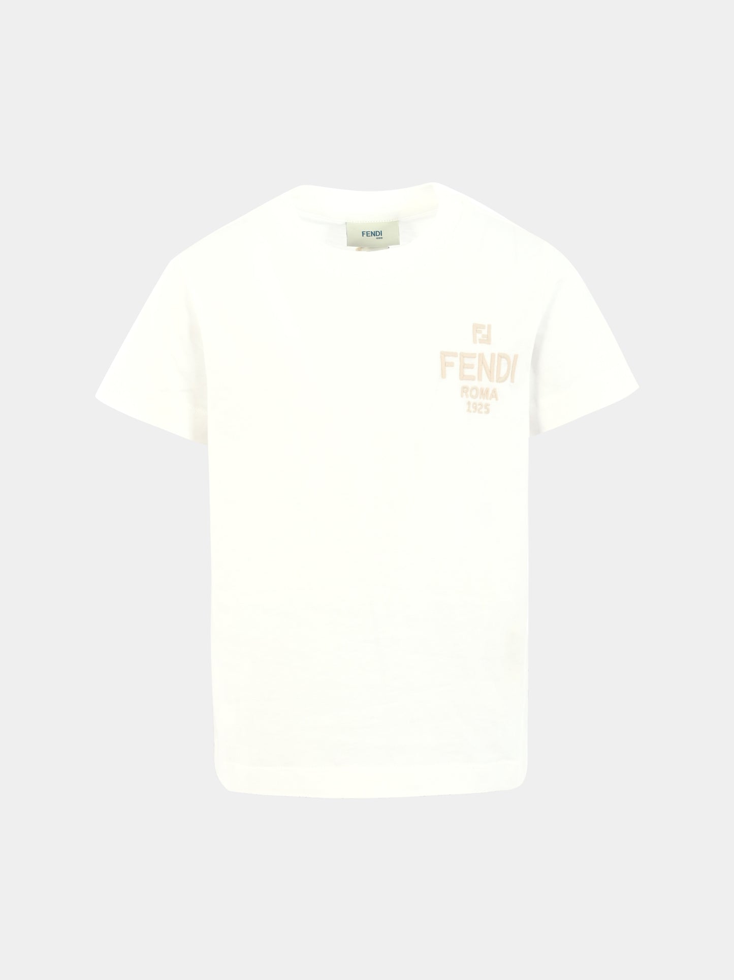 T-shirt bianco per bambini con logo ricamato,Fendi Kids,JUI190 7AJ F0TU9
