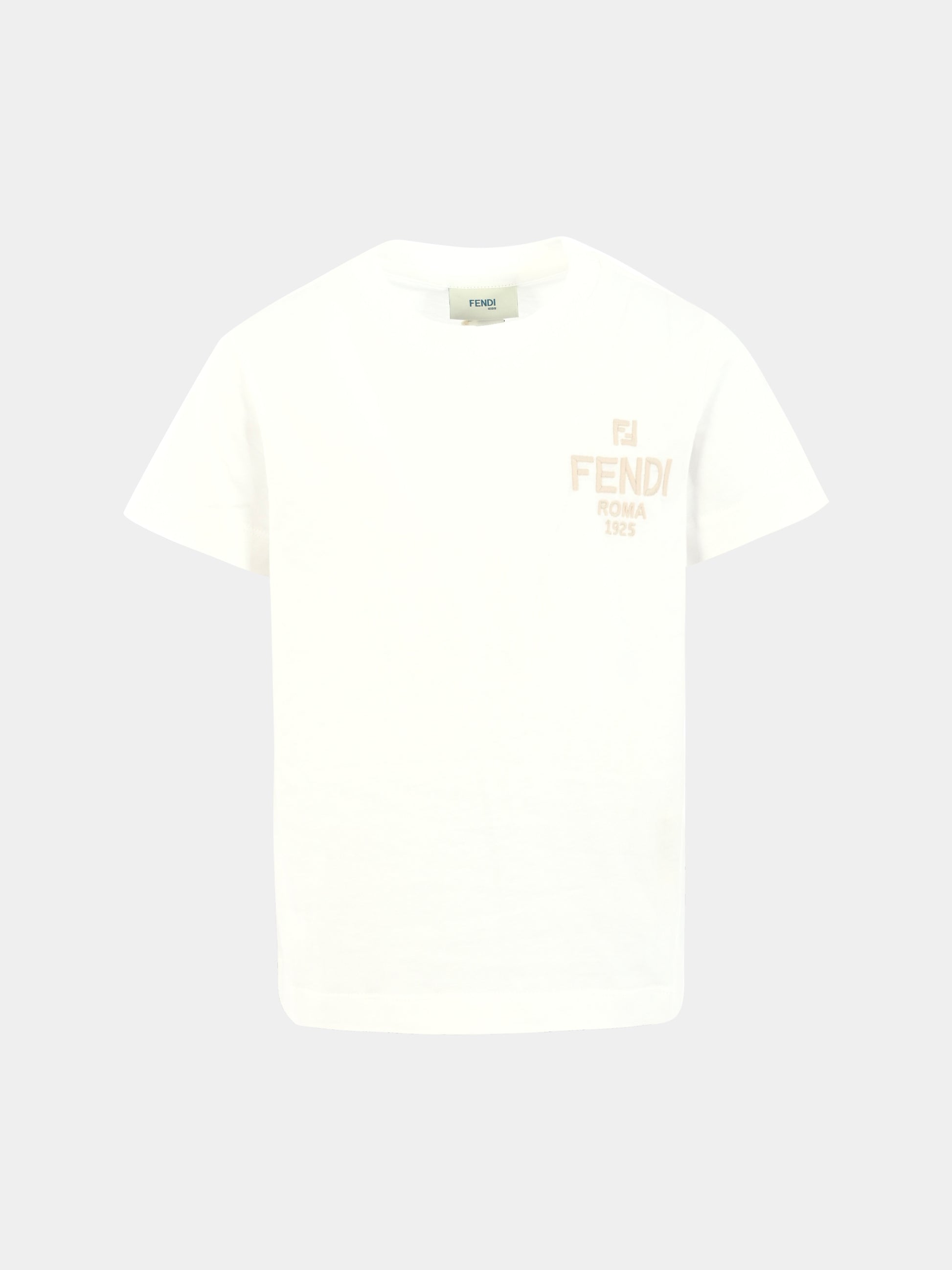 T-shirt bianco per bambini con logo ricamato,Fendi Kids,JUI190 7AJ F0TU9