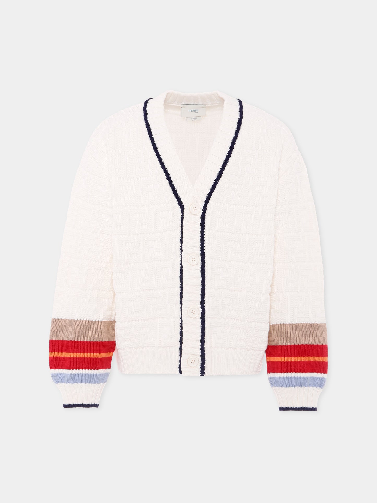 Cardigan avorio con  FF all-over per bambini,Fendi Kids,JMG130 AUKN F0TU9