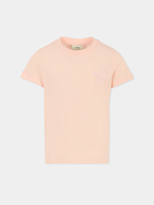 T-shirt rosa per bambina con logo ricamato,Fendi Kids,JUI190 7AJ F0ZKY